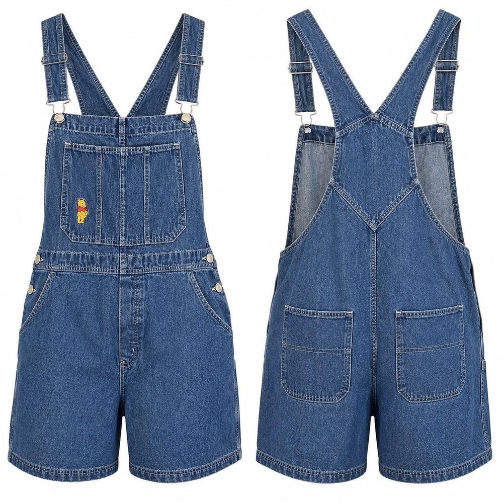 Vintage Winnie The Pooh Denim Shortalls Adult XL Bib Overalls Y2K Disney World